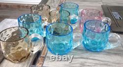Set of 8 Hobbs Brokunier Glass Inverted Coin Dot Punch Cups Azure Blue Grey Pink