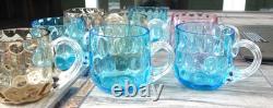 Set of 8 Hobbs Brokunier Glass Inverted Coin Dot Punch Cups Azure Blue Grey Pink