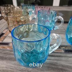 Set of 8 Hobbs Brokunier Glass Inverted Coin Dot Punch Cups Azure Blue Grey Pink