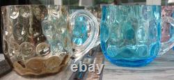 Set of 8 Hobbs Brokunier Glass Inverted Coin Dot Punch Cups Azure Blue Grey Pink