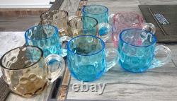 Set of 8 Hobbs Brokunier Glass Inverted Coin Dot Punch Cups Azure Blue Grey Pink