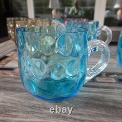 Set of 8 Hobbs Brokunier Glass Inverted Coin Dot Punch Cups Azure Blue Grey Pink
