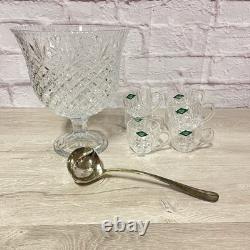 Shannon 24% Lead Crystal Diamond Cut Punch Bowl, Cups & Ladle 9pc Total Godinger