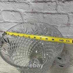 Shannon 24% Lead Crystal Diamond Cut Punch Bowl, Cups & Ladle 9pc Total Godinger