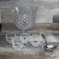 Shannon Crystal Diamond Cut Pedestal Punch Bowl, Cups & Ladle 6pc Total Godinger