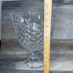 Shannon Crystal Diamond Cut Pedestal Punch Bowl, Cups & Ladle 6pc Total Godinger