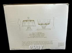 Shannon by Godinger Lead Crystal 10 Centerpiece Cake Plate Punch Bowl Set NIB