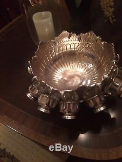 Sheffield Punch Bowl Nathaniel Smith Siversmith + 12 Sheffield Siver Punch Cups