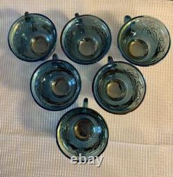 Signed Fenton Art Glass Opalescent Hobnail Punch Bowl & Cups