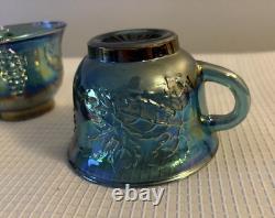 Signed Fenton Art Glass Opalescent Hobnail Punch Bowl & Cups