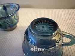 Signed Fenton Art Glass Opalescent Hobnail Punch Bowl & Cups