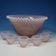Signed Fenton Art Glass Peach Opalescent Hobnail Punch Bowl and 6 Punch Cups