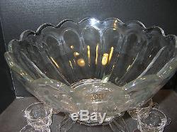 Signed HEISEY Colonial / Puritan PUNCH BOWL, PEDESTAL, 10 CUPS, LADLE