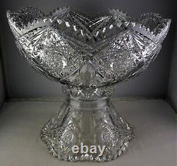Signed Hoare ABP American Brilliant Period Cut Glass Punch Bowl & Base A+ Condit