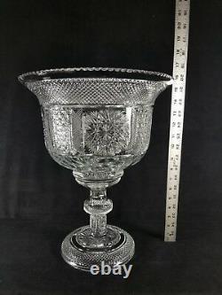 Signed Yasemin Cut Glass Punch Bowl or Vase 15.5 Quality Turkish Repro VF