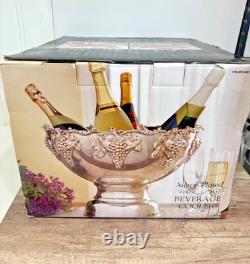 Silver-Plated Beverage Cooler Punch Bowl Grape Motif 4-Piece Set New In Box