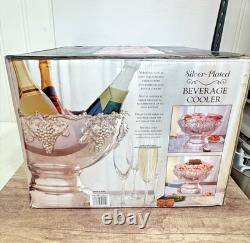 Silver-Plated Beverage Cooler Punch Bowl Grape Motif 4-Piece Set New In Box