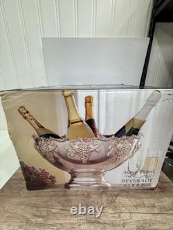 Silver-Plated Beverage Cooler Punch Bowl Grape Motif 4-Piece Set New In Box