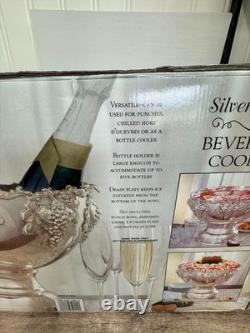 Silver-Plated Beverage Cooler Punch Bowl Grape Motif 4-Piece Set New In Box