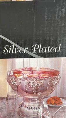 Silver-Plated Beverage Cooler Punch Bowl Grape Motif 4-Piece Set New In Box