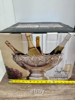 Silver-Plated Beverage Cooler Punch Bowl Grape Motif 4-Piece Set New In Box