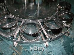 Silver flashed glass punch bowl set aluminum frame retro mid century mod thorpe