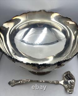 Silverplate Pedestal Punch Bowl with Ladle Grape Vine Design Vintage As
