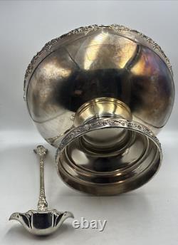 Silverplate Pedestal Punch Bowl with Ladle Grape Vine Design Vintage As
