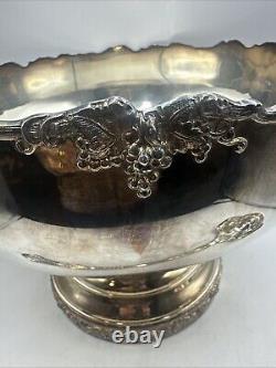 Silverplate Pedestal Punch Bowl with Ladle Grape Vine Design Vintage As