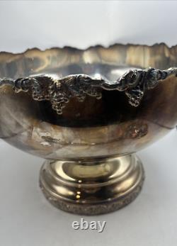 Silverplate Pedestal Punch Bowl with Ladle Grape Vine Design Vintage As