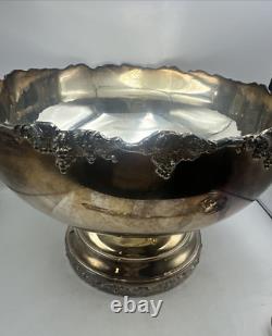 Silverplate Pedestal Punch Bowl with Ladle Grape Vine Design Vintage As
