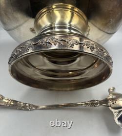 Silverplate Pedestal Punch Bowl with Ladle Grape Vine Design Vintage As