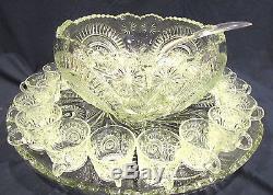 Slewed Horse Shoe Radiant Daisy Large Punch Bowl, Stand, 12 Cups and Ladle