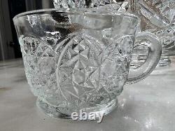 Smith Glass Daisy & Button Large Clear Punch Bowl with 18 cups, ladle VINTAGE