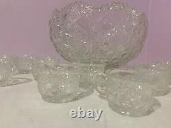 Smith Glass Daisy & Button Pattern Glass Punch Bowl/ 18 Cups Complete Set