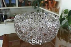 Smith Glass Daisy and Button Clear Punch Bowl and Ladle Set