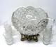 Smith Glass Punch Bowl Metal Stand 12 Cups & Ladle Daisy & Button Design