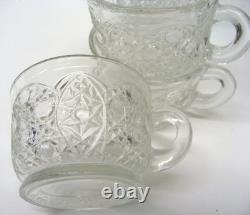 Smith Glass Punch Bowl Metal Stand 12 Cups & Ladle Daisy & Button Design