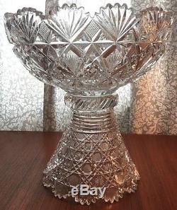Spectacular American Brilliant Cut Glass (abcg) Punch Bowl With Base