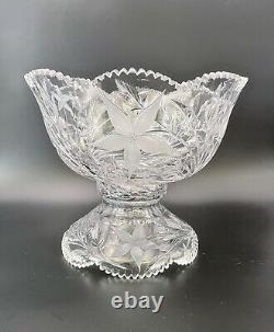 Striking Large Ideal Company Canastota Cut Glass Punch Bowl Floral #3