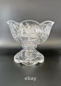 Striking Large Ideal Company Canastota Cut Glass Punch Bowl Floral #3