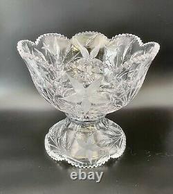 Striking Large Ideal Company Canastota Cut Glass Punch Bowl Floral #3
