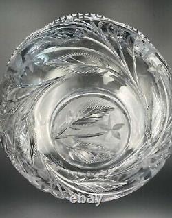 Striking Large Ideal Company Canastota Cut Glass Punch Bowl Floral #3