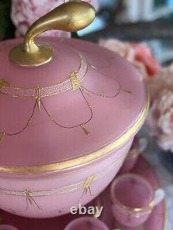 Stunning Antique PINK Opaline Punch Bowl set, Bohemian or France 19th Century