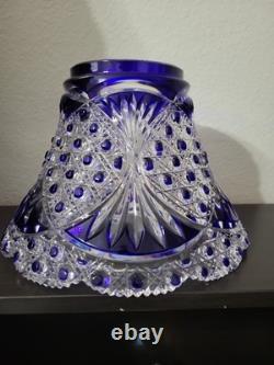 Stunning Czech Bohemia Crystal Cobalt Blue Cut to Clear Crystal Punch Bowl Base