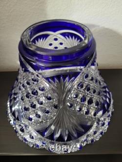 Stunning Czech Bohemia Crystal Cobalt Blue Cut to Clear Crystal Punch Bowl Base