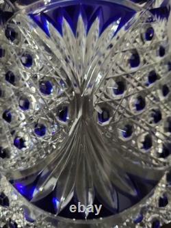 Stunning Czech Bohemia Crystal Cobalt Blue Cut to Clear Crystal Punch Bowl Base