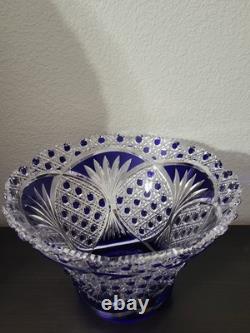 Stunning Czech Bohemia Crystal Cobalt Blue Cut to Clear Crystal Punch Bowl Base