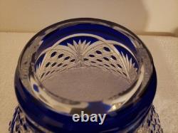 Stunning Czech Bohemia Crystal Cobalt Blue Cut to Clear Crystal Punch Bowl Base