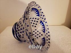 Stunning Czech Bohemia Crystal Cobalt Blue Cut to Clear Crystal Punch Bowl Base